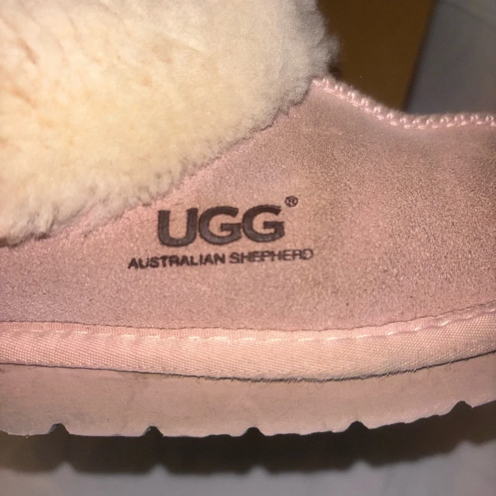 UGG Pink Sheepskin Plush Collar Slip-On Slipper - Picture 5 of 17